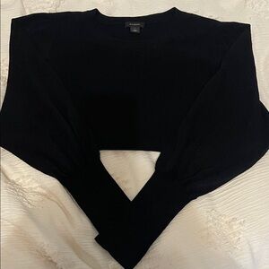 Halogen Black Crew Neck Sweater with dramatic puff sleeves that cinch at wrist